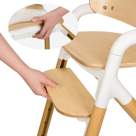 Scaun de masa multifunctional Celia, Lionelo, din lemn de fag, 6 luni- adult, Spatar lat, Sezut ergonomic, Tavita silicon, Suport de picioare reglabil, Greutate maxima 90 Kg, Alb/Natural [15]