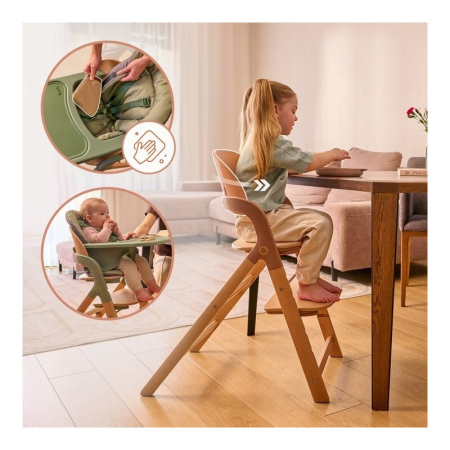 Scaun de masa multifunctional Megan, Lionelo, Din lemn de fag, 6 luni- adult, Reglabil pe inaltime, Husa impermeabila, Tavita silicon, Suport de picioare reglabil, Greutate maxima 110 Kg, Gri [26]