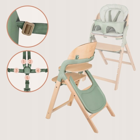 Scaun de masa multifunctional Megan, Lionelo, Din lemn de fag, 6 luni- adult, Reglabil pe inaltime, Husa impermeabila, Tavita silicon, Suport de picioare reglabil, Greutate maxima 110 Kg, Verde [18]