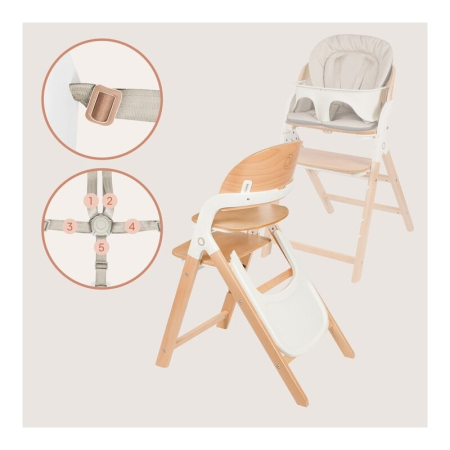 Scaun de masa multifunctional Megan, Lionelo, Din lemn de fag, 6 luni- adult, Reglabil pe inaltime, Husa impermeabila, Tavita silicon, Suport de picioare reglabil, Greutate maxima 110 Kg, Alb/Natur [3]