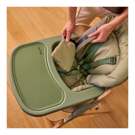 Scaun de masa multifunctional Megan, Lionelo, Din lemn de fag, 6 luni- adult, Reglabil pe inaltime, Husa impermeabila, Tavita silicon, Suport de picioare reglabil, Greutate maxima 110 Kg, Verde [29]
