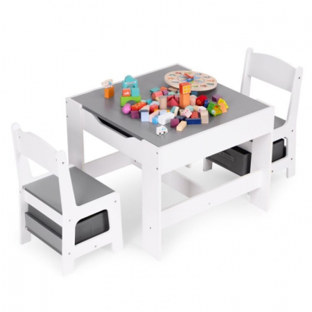 Set de masa cu doua scaune pentru copii Ecotoys ZKC-1A - Alb-Gri [2]