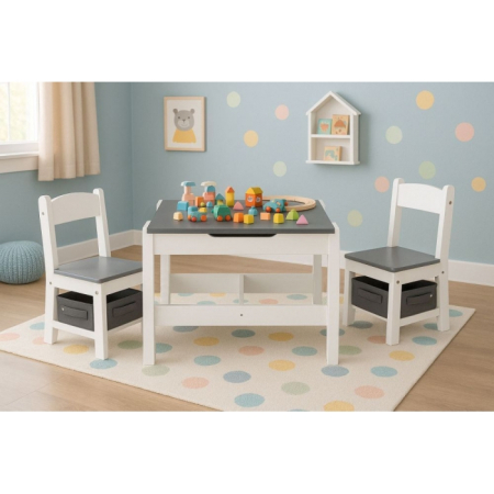 Set de masa cu doua scaune pentru copii Ecotoys ZKC-1A - Alb-Gri [12]