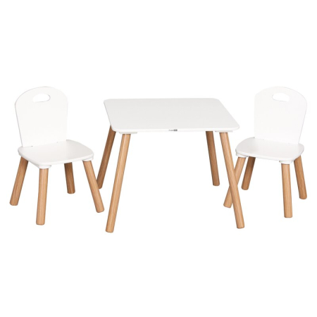 Scaun masa copii - Set masuta si doua scaune, FreeON, Athena, pentru copii, din lemn, Alb