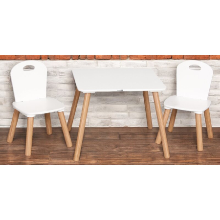 Set masuta si doua scaune, FreeON, Athena, pentru copii, din lemn, Alb [10]