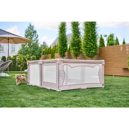 Tarc de joaca copii, Lionelo, Florence Easy Fold, 150 x 180 x 75 cm, Pliere, depliere automata, Include geanta de transport, din plasa, cu doua intrari laterale, 0-48 luni, Bej [31]