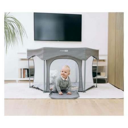 Tarc de joaca, FreeON, Hexagon, Pliabil, Intrare cu fermoar, Cu geanta de transport, 117 x 74 cm, Grey [6]