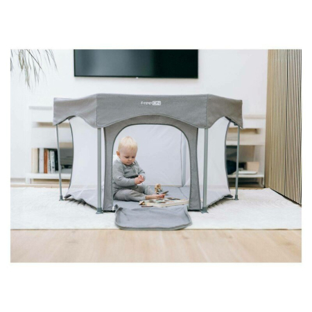 Tarc de joaca, FreeON, Hexagon, Pliabil, Intrare cu fermoar, Cu geanta de transport, 117 x 74 cm, Grey [9]