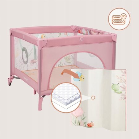 Tarc de joaca, Lionelo, Mille Plus, Pliabil, Include saltea cu densitate T25, 4 jucarii cu velcro, Manere textile, Geanta de transport, Cu roti si inchidere laterala, Pereti din plasa pentru vizibilit [24]