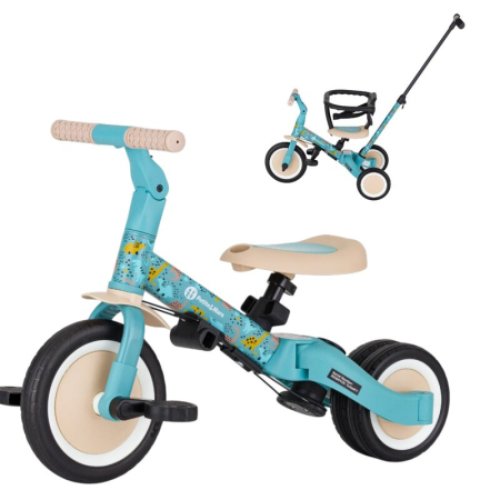 Triciclete copii si adulti - Tricicleta, Petite&Mars, Turbo, Editie limitata, 5 in 1, Multifunctionala, Vehicul de impins, Bicicleta cu/fara pedale, Cu maner de ghidaj, Detasabil, Roti din cauciuc, Pana la 25 kg, 1.5-5 ani, Dino