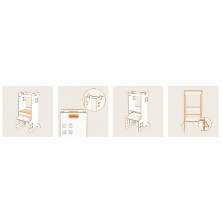 Turn de invatare Montessori Lionelo cass Functie de raft pentru carti Pana la 30 kg 12 luni - 6 ani Din MDF si furnir 3 trepte de inaltime Alb [22]