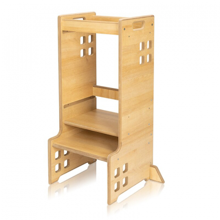 Turn de invatare Montessori Lionelo cass Functie de raft pentru carti Pana la 30 kg 12 luni - 6 ani Din MDF si furnir 3 trepte de inaltime Natur [2]