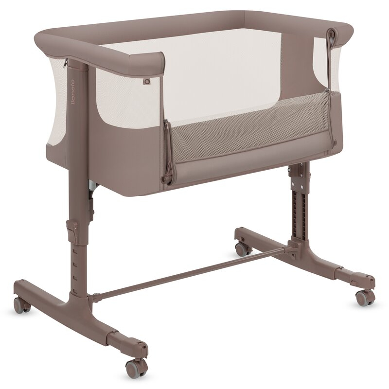 Patut co-sleeper Lionelo Aurora 3 in 1 cu leganare si setare unghiulara cu saltea cu densitate T25 si geanta transport Bej