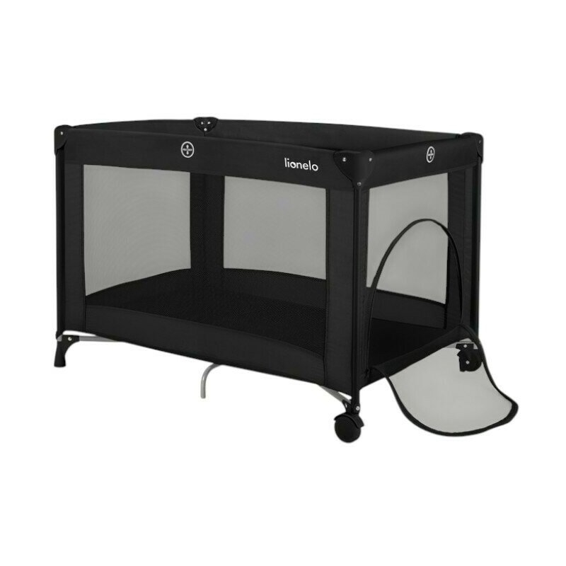 Patut pliant, Lionelo, Amelie, cu intrare laterala, 100.5-70.5 cm, Include salteluta, roti, geanta pentru transport, Constructie usoara- 7 kg, Cadru