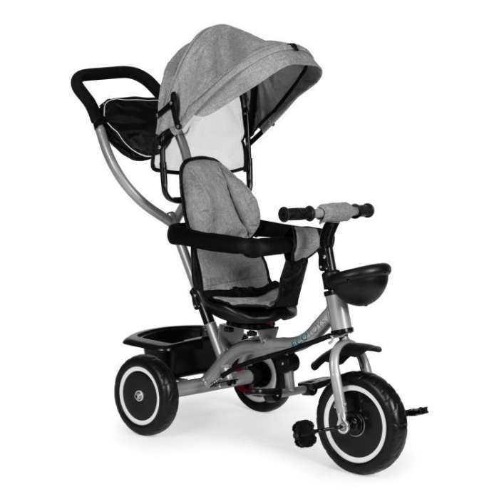 Tricicleta 2 in 1 pentru copii, scaun rotativ 360 , roti din spuma EVA, Ecotoys WQL-066-52 Gri