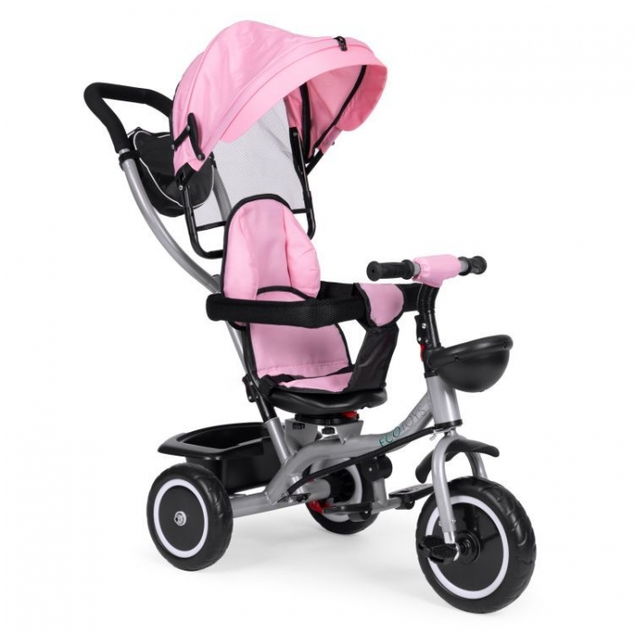 Tricicleta 2 in 1 pentru copii, scaun rotativ 360 , roti din spuma EVA, Ecotoys WQL-066-52 Roz