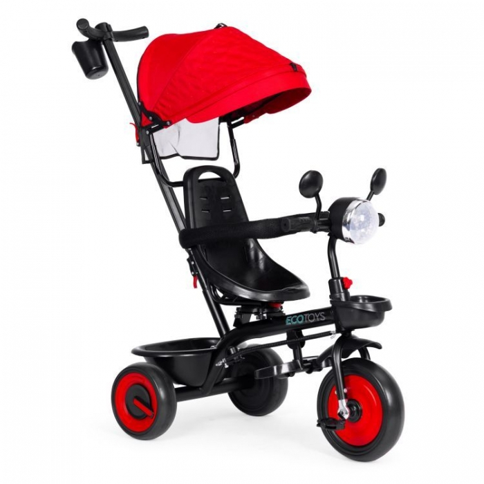 Tricicleta 3 in 1 pentru copii, scaun rotativ 360 , roti din spuma EVA, Ecotoys WQL-066-51 Rosu