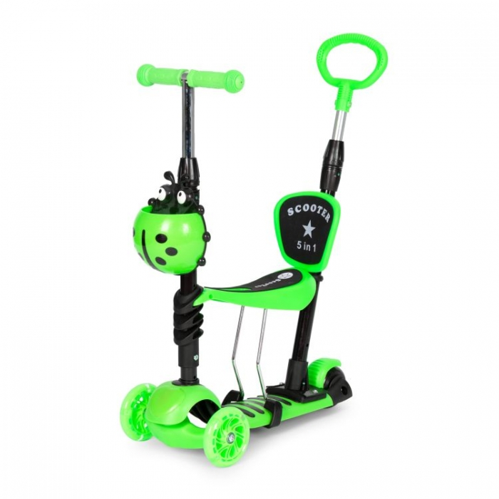 Trotineta 5 in 1 cu sezut si 3 roti cu LED Ecotoys YM-SW-6 Verde