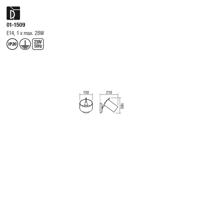 Aplica Redo Duke, crom, sticla fume, 1XE14, 01-1509 [2]