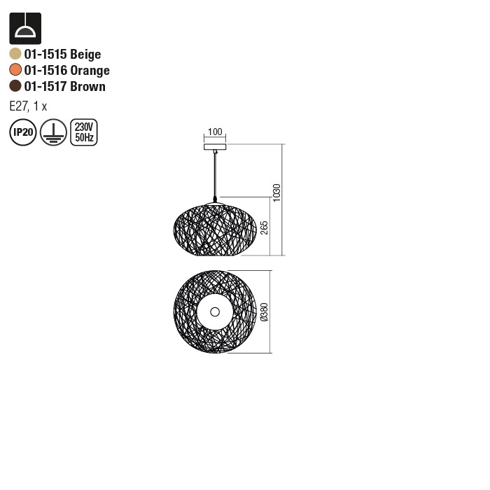 Suspensie Redo Filos, bej, 1XE27, 01-1515 [2]