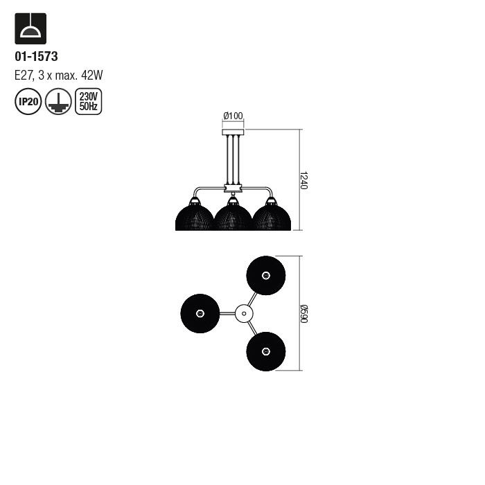 Lustra Redo Tamis, negru mat, 3XE27, 01-1573 [2]