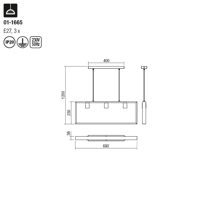Lustra Redo Timber, negru mat, lemn fag, 3XE27, 01-1665 [2]