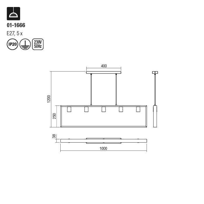 Lustra Redo Timber, negru mat, lemn fag, 5XE27, 01-1666 [2]