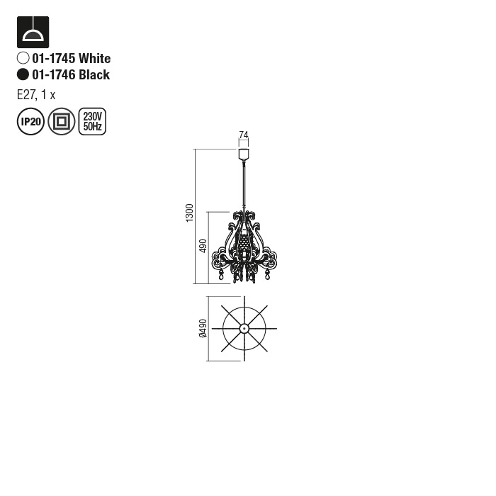 Suspensie Redo Tracy cu ornamente, negru, 1XE27 [2]