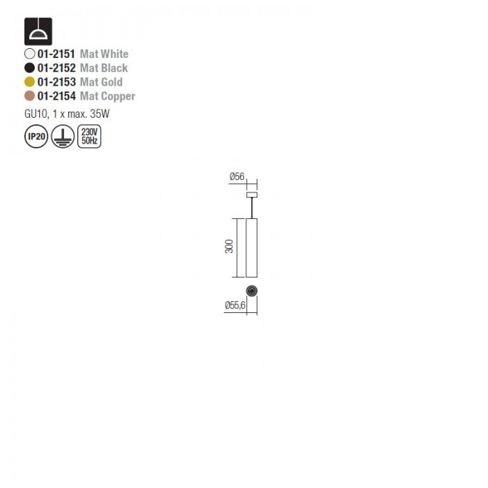 Pendul Redo Axis, alb mat, inaltime reglabila 01-2151 [2]