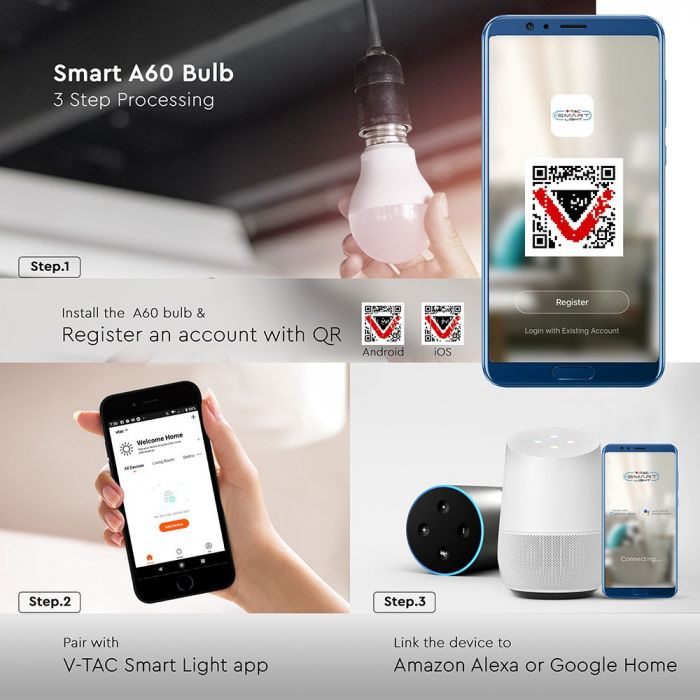 Bec LED Wi-Fi Smart 10W E27 Compatibil Cu Google Home Si Amazon Alexa RGB-WW-CW [2]