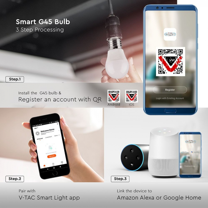 Bec LED Wi-Fi Smart 5W E27 G45 Compatibil Cu Google Home Si Amazon Alexa RGB+WW-CW [4]