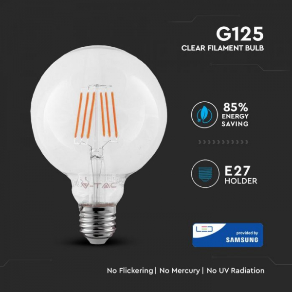 Bec LED Filament 6W E27 G125 CIP SAMSUNG - Alb Cald- 3 ani Garantie [2]