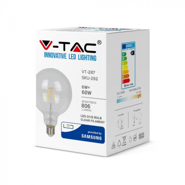 Bec LED Filament 6W E27 G125 CIP SAMSUNG - Alb Cald- 3 ani Garantie [7]