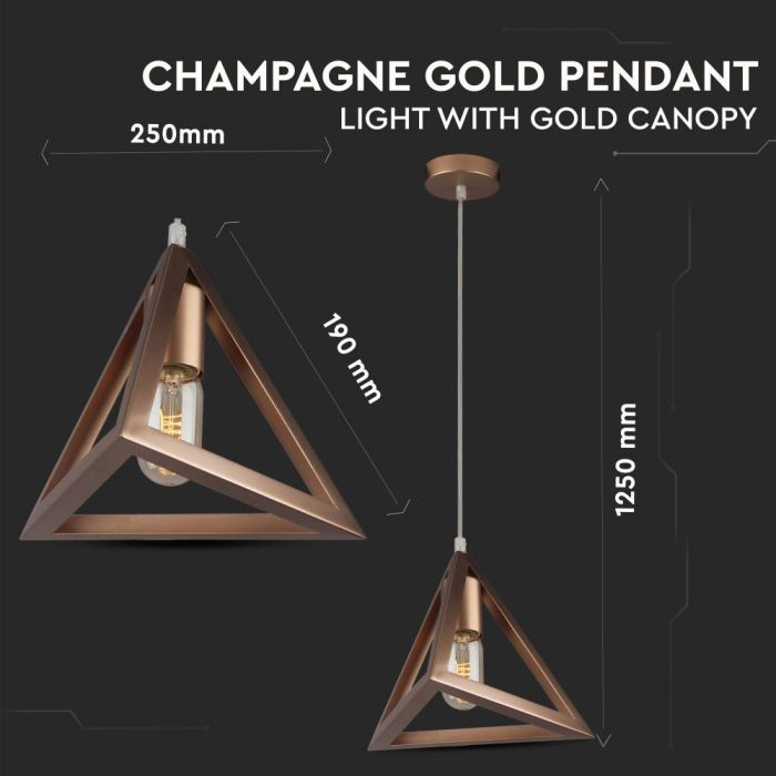 Pendul Suspendat E27 Metal Champagne Gold Geometric Triunghi 5 Ani Garantie [3]
