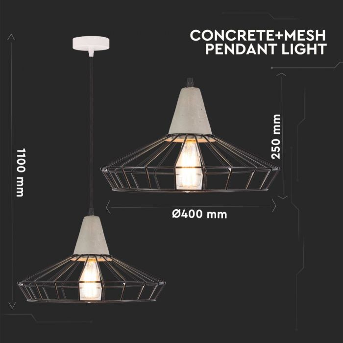 Pendul de Beton cu Plasa Suspendat E27 5 Ani Garantie Ø 400mm [3]