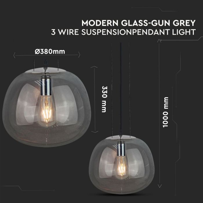 Pendul Design Modern Sticla Gri Ø380mm 5 Ani Garantie [3]