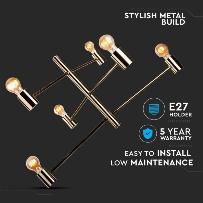 Candelabru modern ajustabil metalic gold sase brate cu soclu E27 -5 Ani Garantie [2]