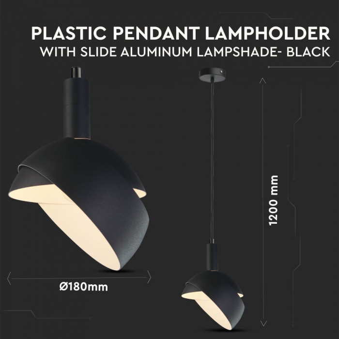 Pendul Plastic NEGRU E14 cu Margine Mobila de Aluminiu [4]