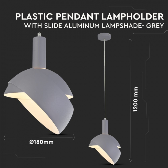 Pendul Plastic GRI E14 cu Margine Mobila de Aluminiu [4]
