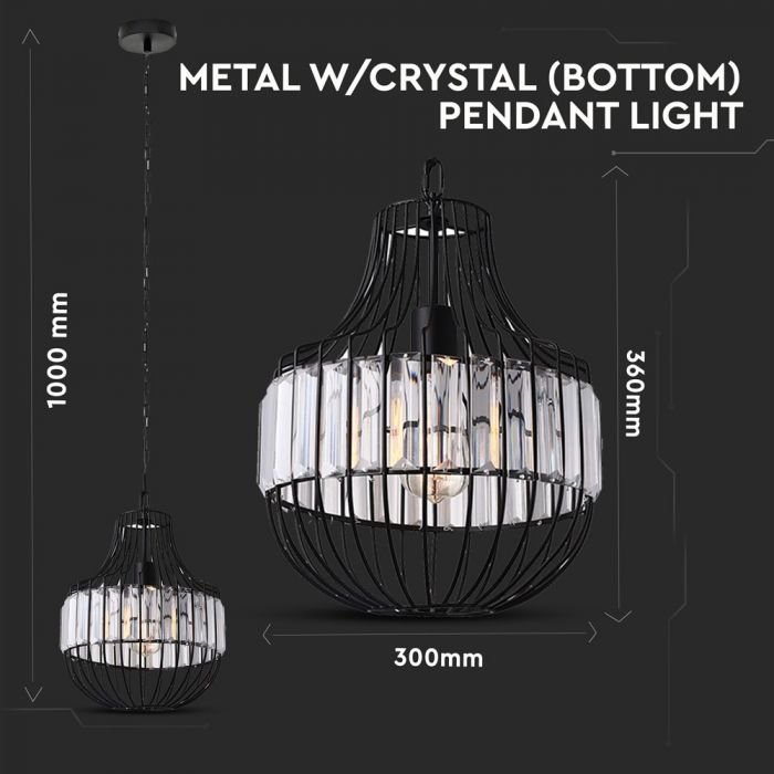 Pendul Suspendat E27 Metalic Si Cristale Corp Negru Ø 300mm [3]