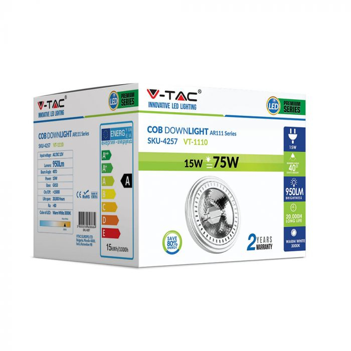 Bec spot LED AR111 15W 12V unghi disp. 40° Alb cald/Alb Rece [3]