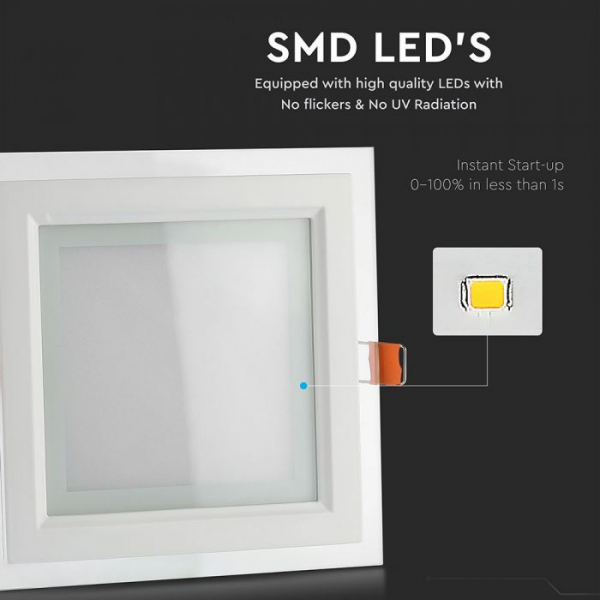 Panou LED 6W cu sticlă - Pătrat, Alb natural montaj Incastrat [2]