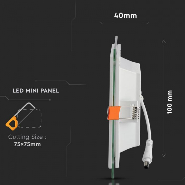 Panou LED 6W cu sticlă - Pătrat, Alb rece montaj Incastrat [4]