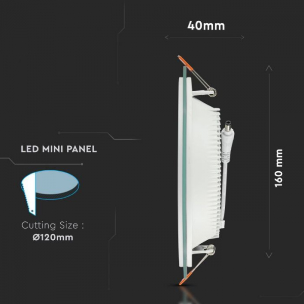 Panou LED 12W cu sticlă - Rotund, Alb rece montaj Incastrat [4]
