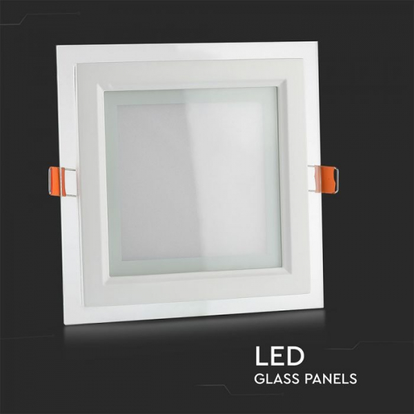 Panou LED 18W cu sticlă - Pătrat Alb rece montaj Incastrat [6]