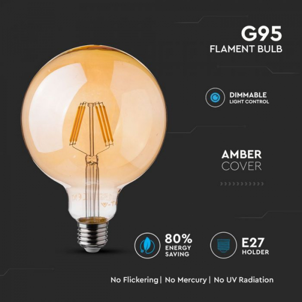 Bec LED Filament 6W E27 Dimabil Amber G95 - Lumina Calda [2]