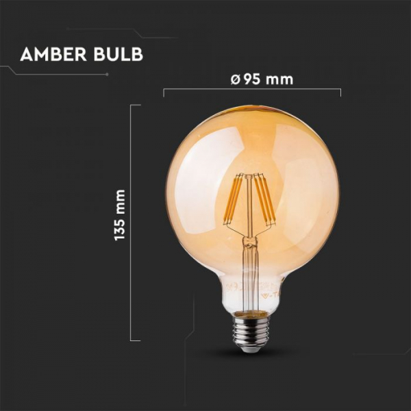 Bec LED Filament 6W E27 Dimabil Amber G95 - Lumina Calda [3]