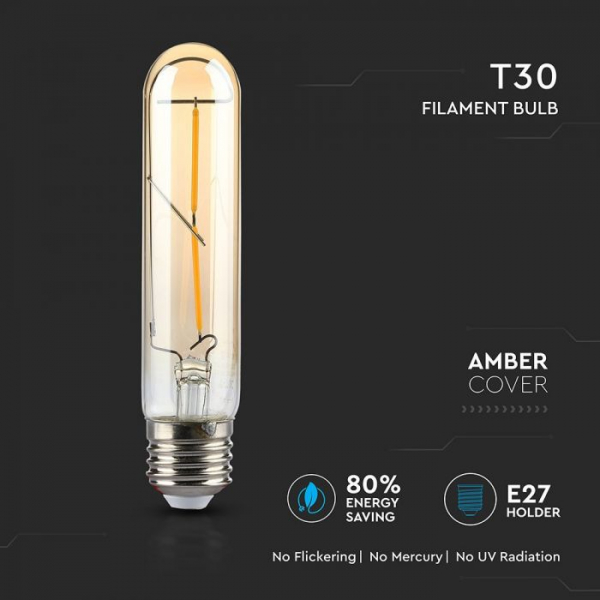 Bec LED Filament 2W E27 T30 Amber Alb Cald [2]
