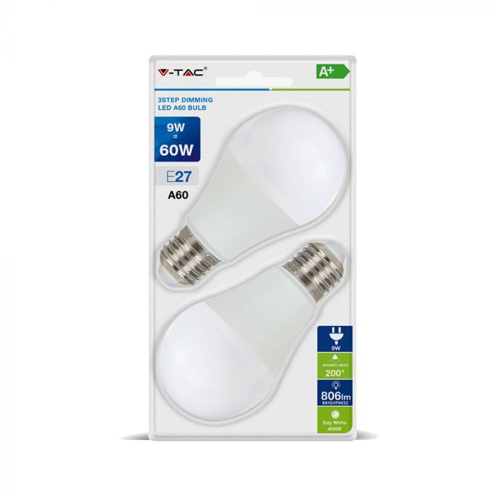 Bec LED 9W E27 A60 dimabil 3 trepte Alb Cald/Alb Natural - blister 2 buc [7]