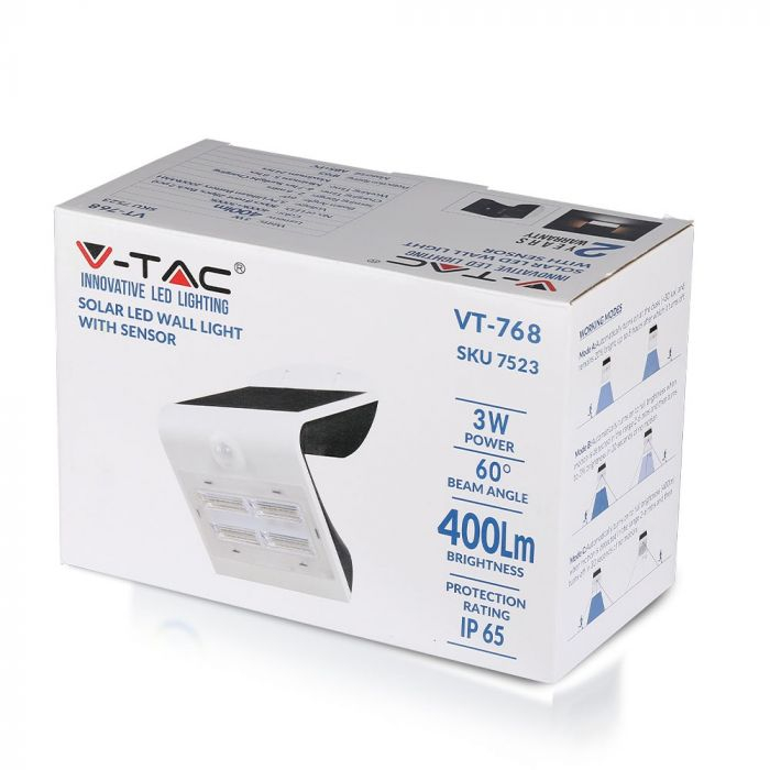 Lampă LED de perete încărcare solară 3W LED Corp Alb&Negru Alb Natural [3]